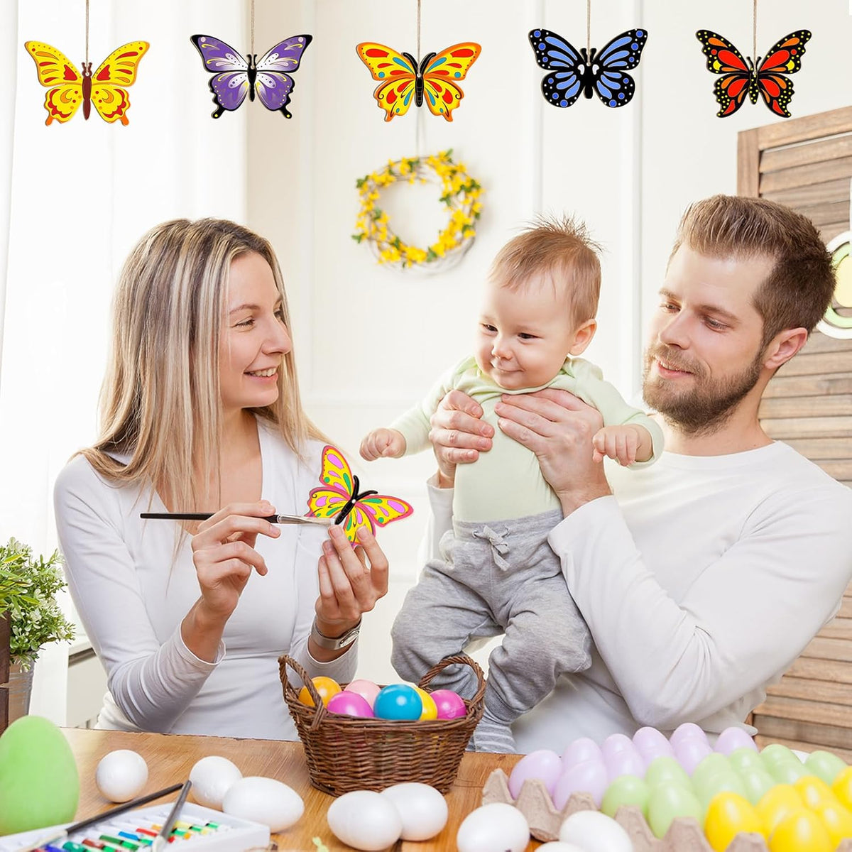 80PCS Wooden Spring Ornaments to Paint Butterfly Cutouts, 8 Styles DIY Blank Unfinished Wood
