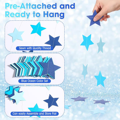 Patelai Glitter Star Garland Banner Decor 130 Feet Star Hanging Bunting Banner Twinkle Backdrop for