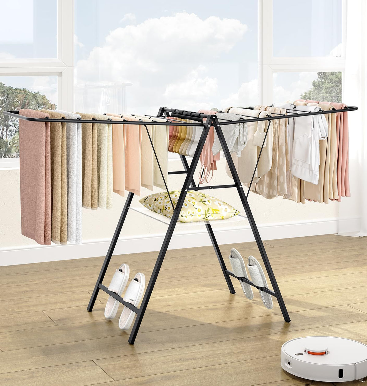 APEXCHASER Foldable Clothes Drying Rack, Metal Laundry Drying Rack Collapsible, Ultra Thin Clothes