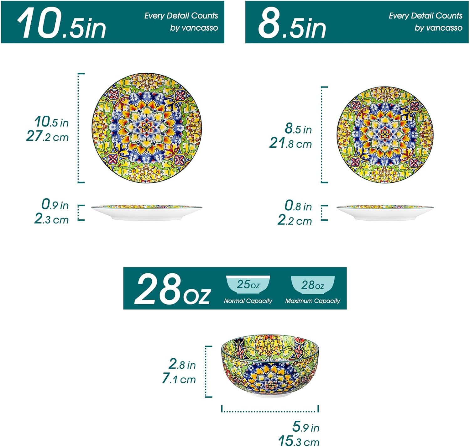 vancasso 12 Pieces Dinnerware Sets, Green Plates and Bowls Set, Porcelain Dishes Set for 4