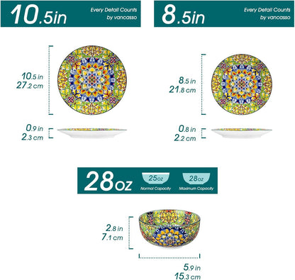 vancasso 12 Pieces Dinnerware Sets, Green Plates and Bowls Set, Porcelain Dishes Set for 4