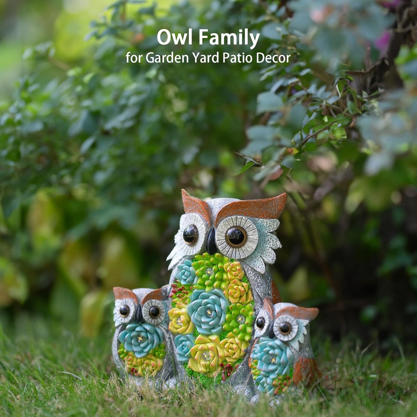 Solar Garden Statue Lights Owl Figurine with LED Lights, Outdoor Garden Succulent Ornaments