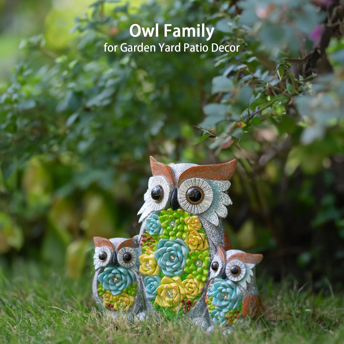 Solar Garden Statue Lights Owl Figurine with LED Lights, Outdoor Garden Succulent Ornaments