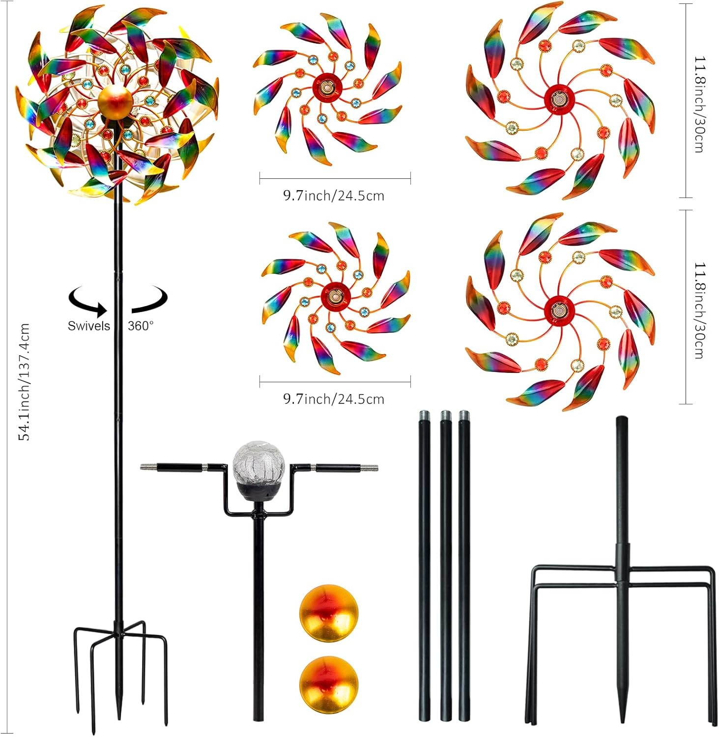 Solar Wind Spinners for Yard and Garden - 360° Metal Large Wind Sculptures Outdoor Clearance