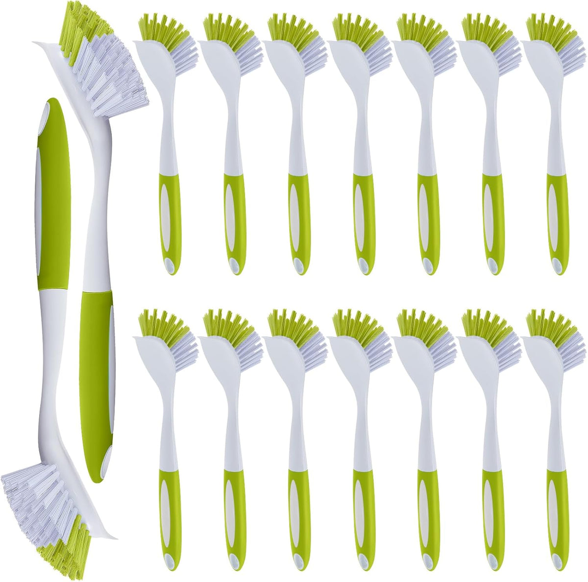 Hsei 20 Pcs Light Green Kitchen Scrub Dish Brush Bulk with 11 Inch Anti Slip Handle Cleaning Dish
