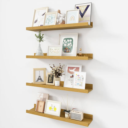 Picture Ledge Shelf, Wood Floating Shelves Set of 4, 24 inch Picture Ledge Shelves, Photo Ledge
