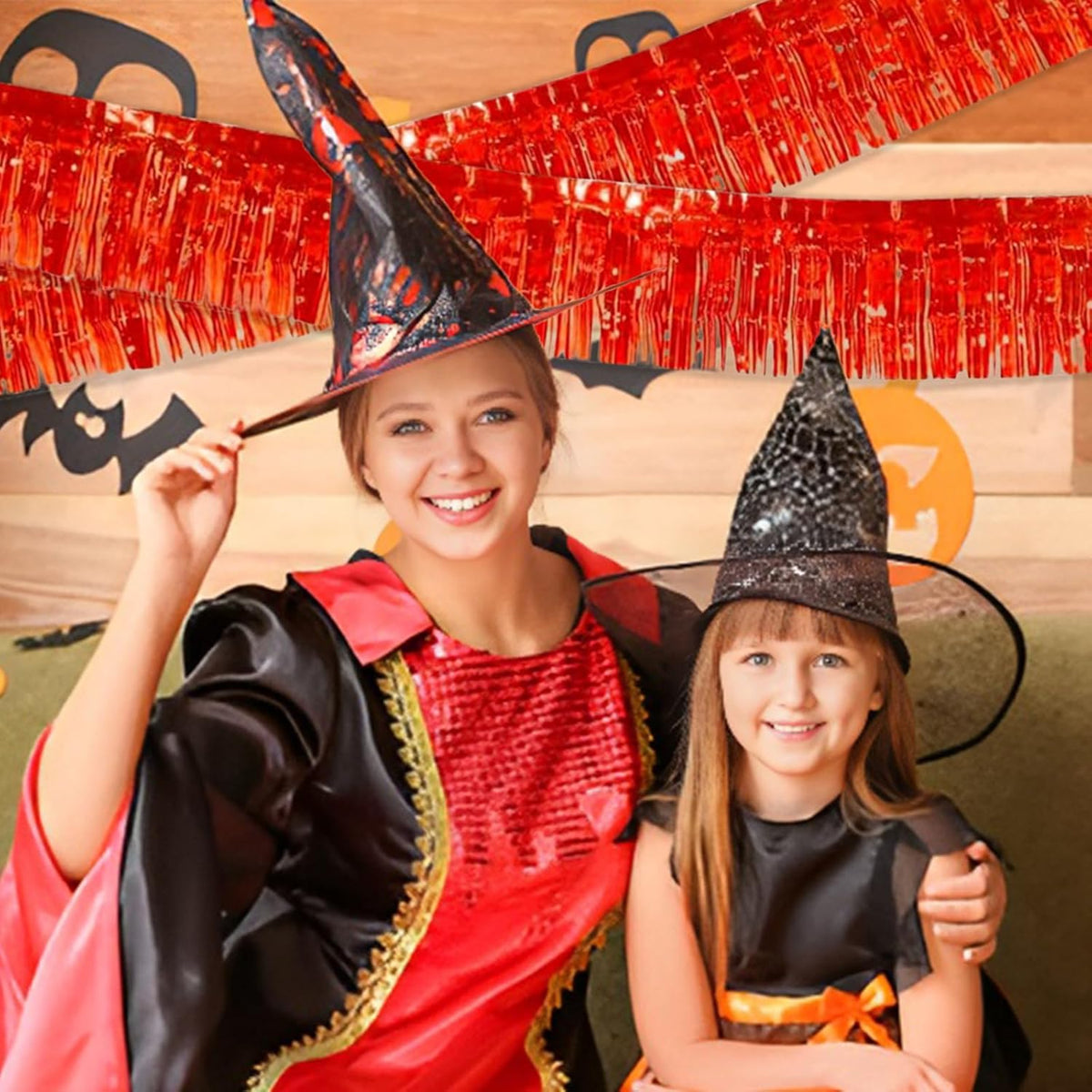Red Foil Fringe Garland 10FT 6packs, Metallic Foil Tinsel Fringe Banners for Parade Float