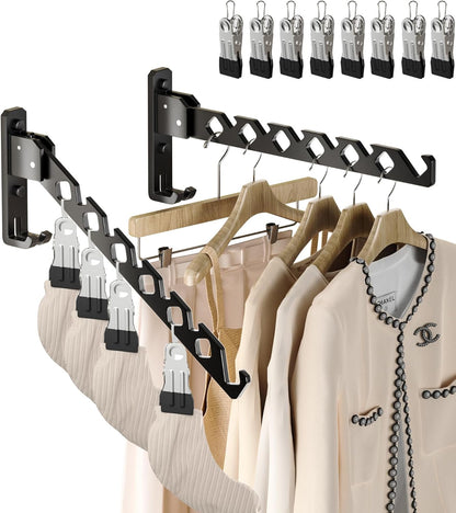Wall Mount Coat Hanger Holder Black Clothes Drying Organizer Rack Garment Hooks Aluminium