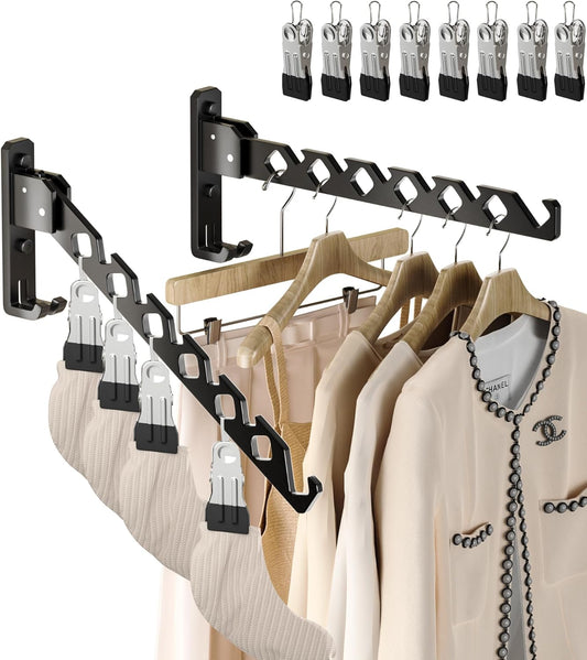 Wall Mount Coat Hanger Holder Black Clothes Drying Organizer Rack Garment Hooks Aluminium