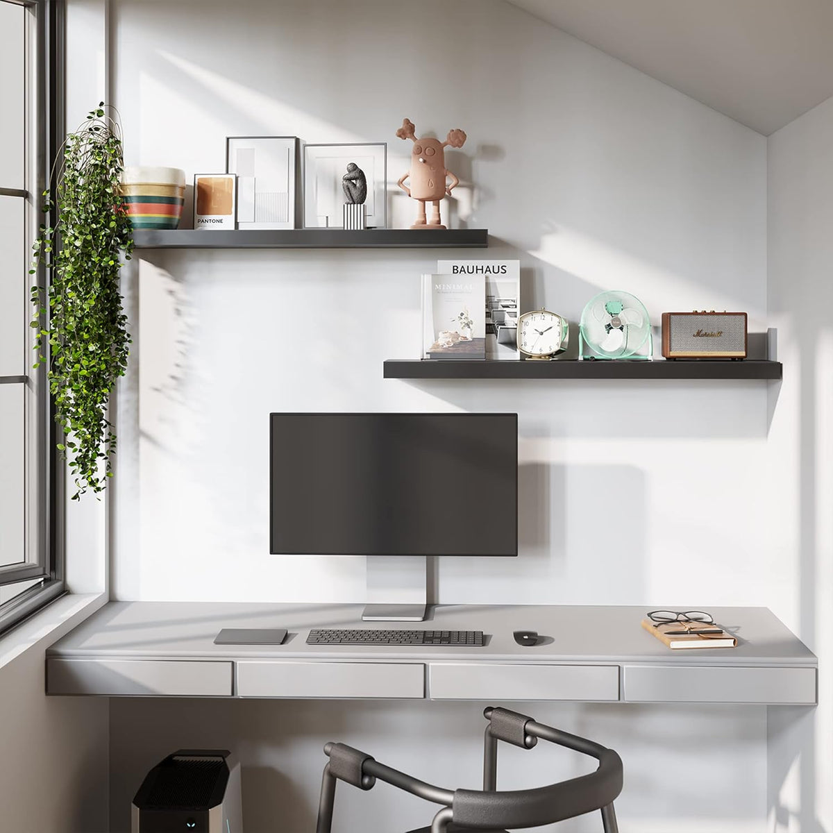 BAMEOS Floating Shelves,40 in W x 8in D Wall Mounted Wooden Shelves with Invisible Brackets Set of