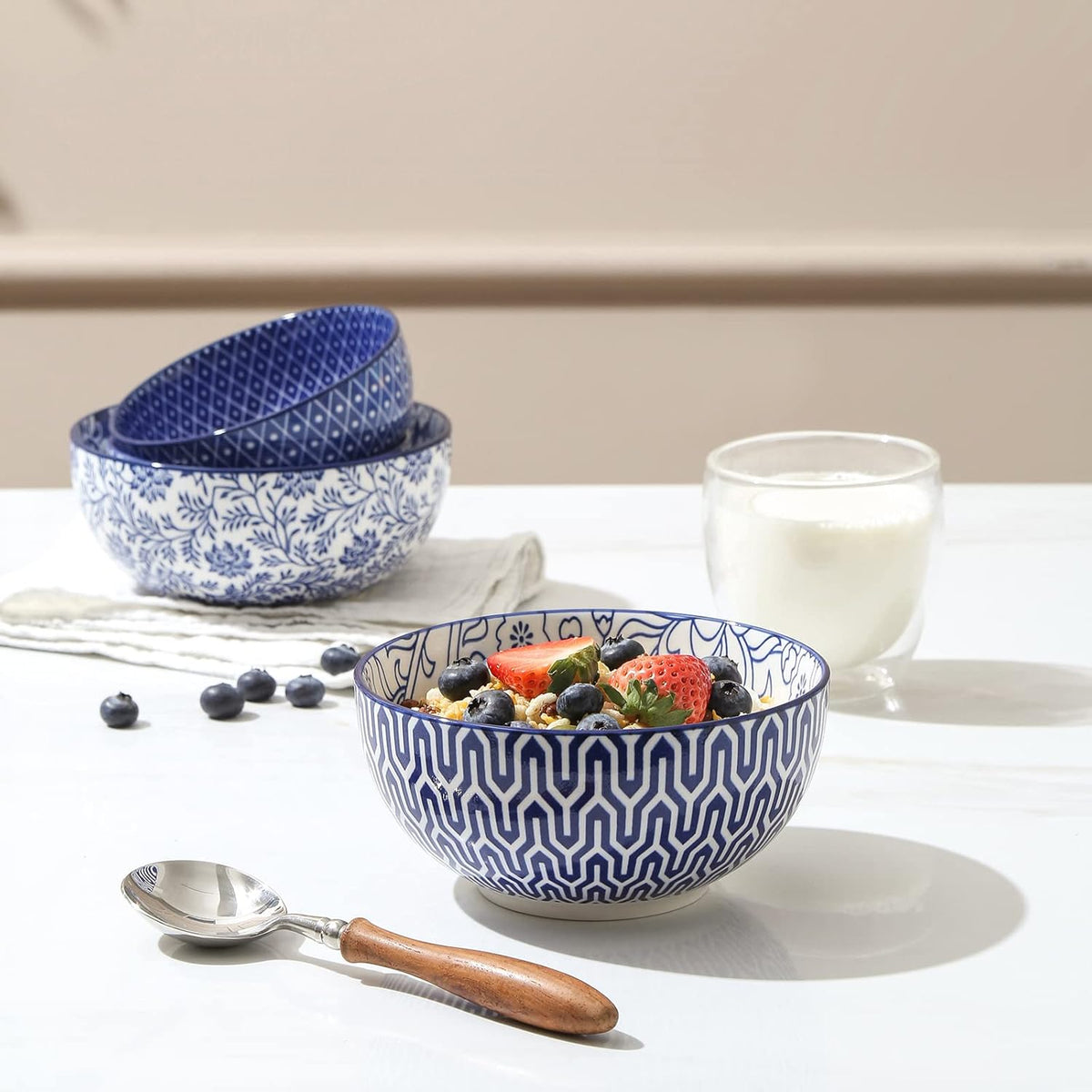 Selamica Ceramic Cereal Bowls Set of 6, 24 Oz Deep Soup Bowls for Kitchen, 5.9 Inch Porcelain