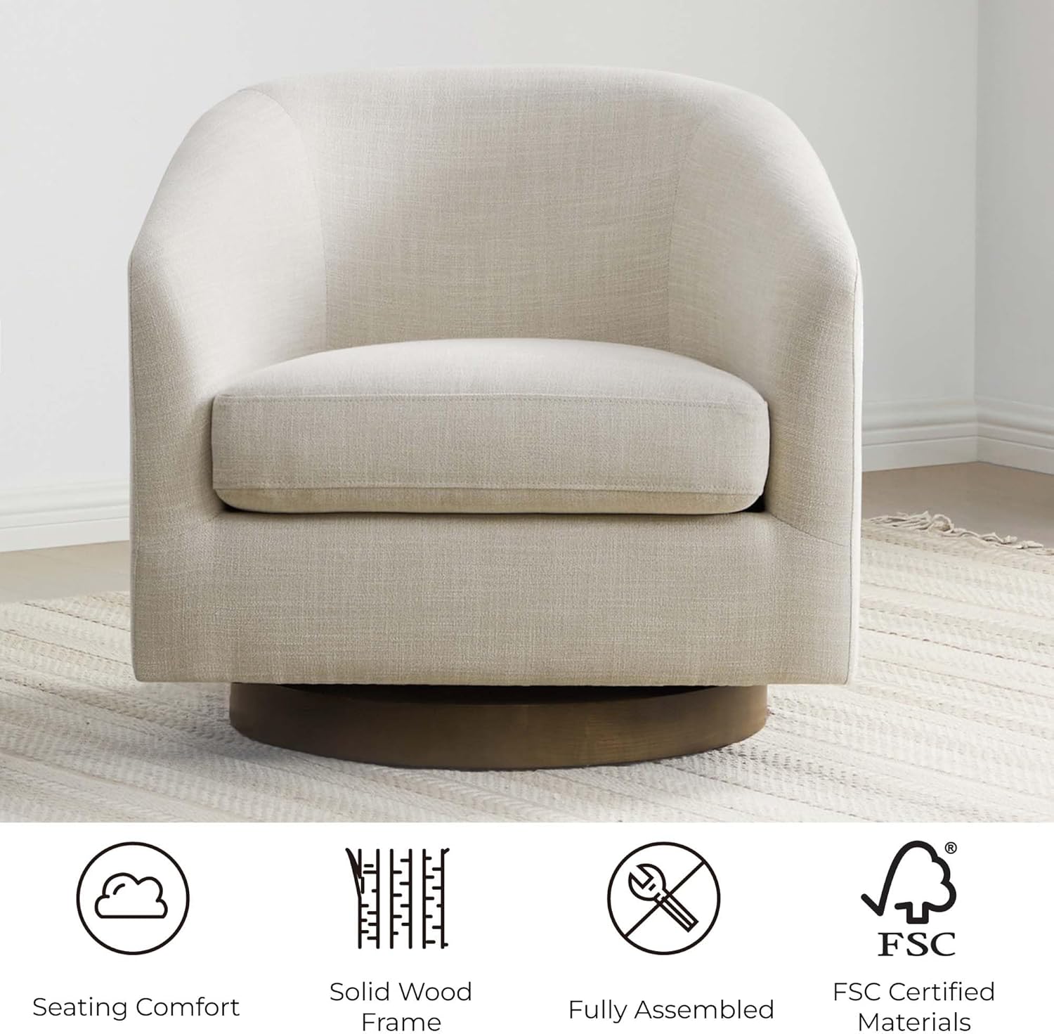 CHITA Swivel Accent Chair, FSC Certified Upholstered Fabric Barrel Chair for Living Room, Fully