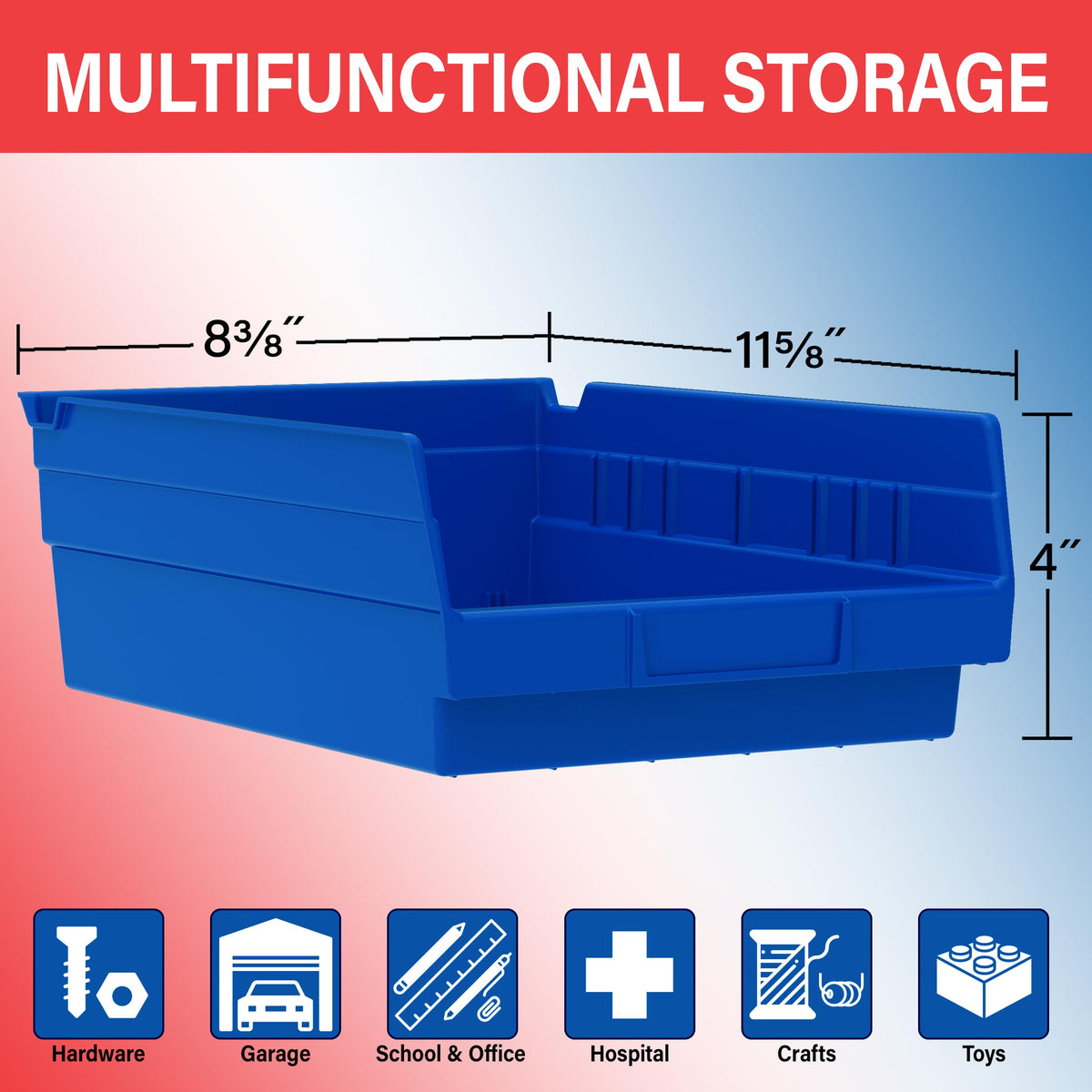 Akro-Mils 30150 Heavy Duty Plastic Shelf Bins, 12"x 8"x 4", Blue, 12-Pack
