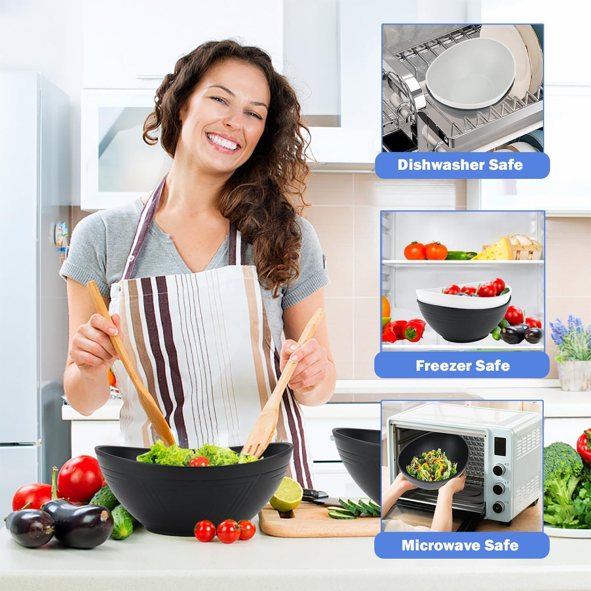 Big Wheat Straw Bowls,Unbreakable Large Salad Bowls,Dishwasher and Microware Safe Plastic Bowls