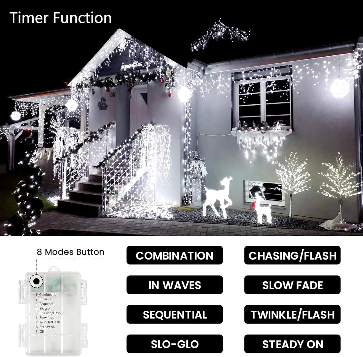 4 Pack String Lights Battery Operated with Timer, 132FT 400 LED Waterproof Battery Twinkle Lights