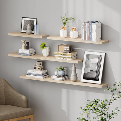 SAUMONIERES Floating Shelves 8 Inch Deep Solid Wood Wide Wall Shelf Set of 2 Wall Mounted for
