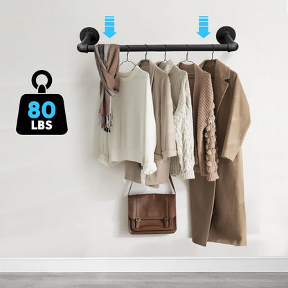 Industrial Pipe Clothes Rack Set of 2, 21” Heavy Duty Wall Mounted Clothing Rack Multi-Purpose