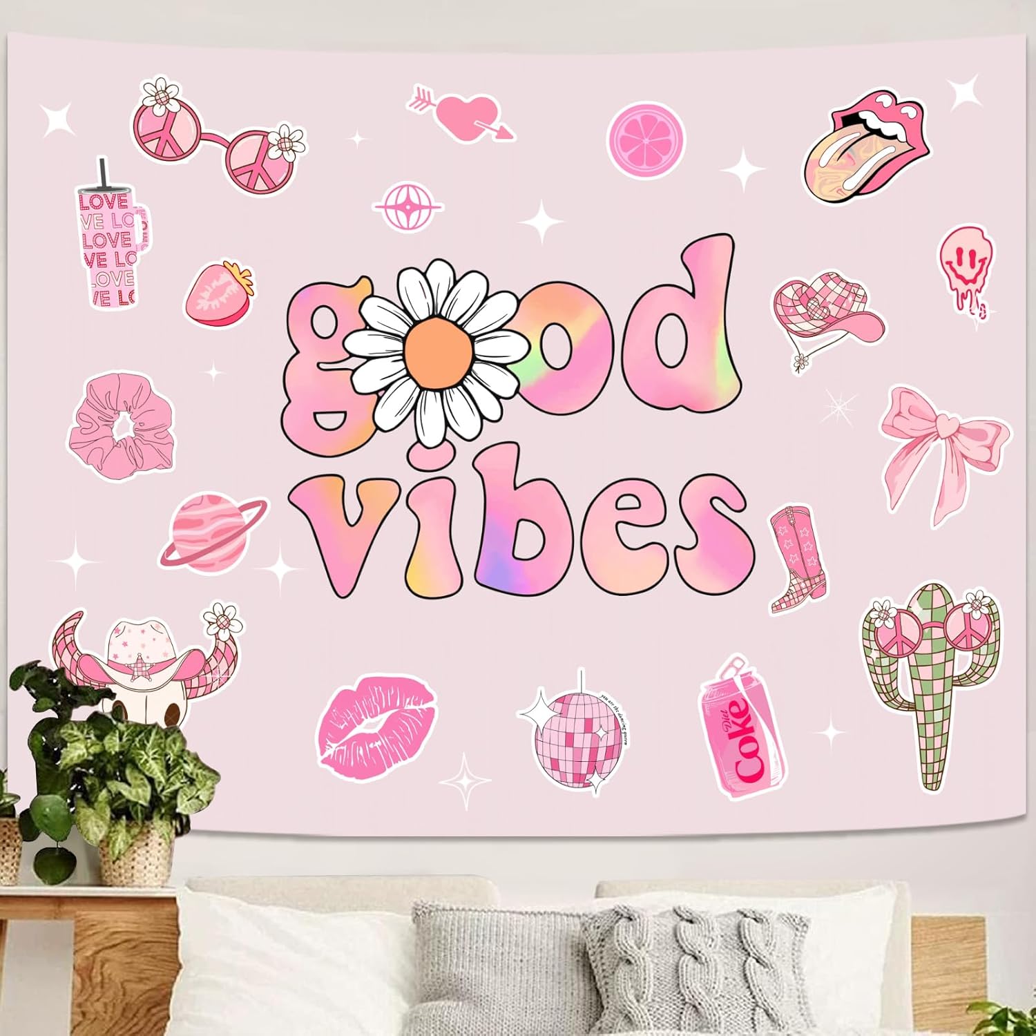 Lunerfex Y2K Tapestry Pink Wall Tapestry, Cute Tapestries for Bedroom Funny Tapestries Wall Hanging