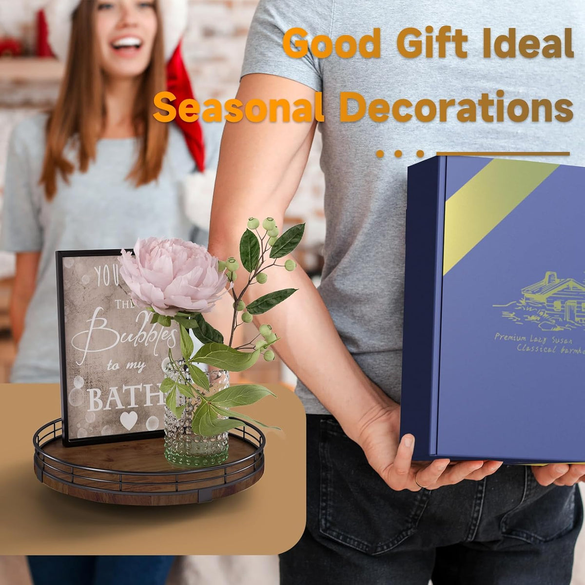 Farmhouse Oak 10" Lazy Susan Turntable Organizer for Cabinet, Round Wooden Lazy Susan Organization