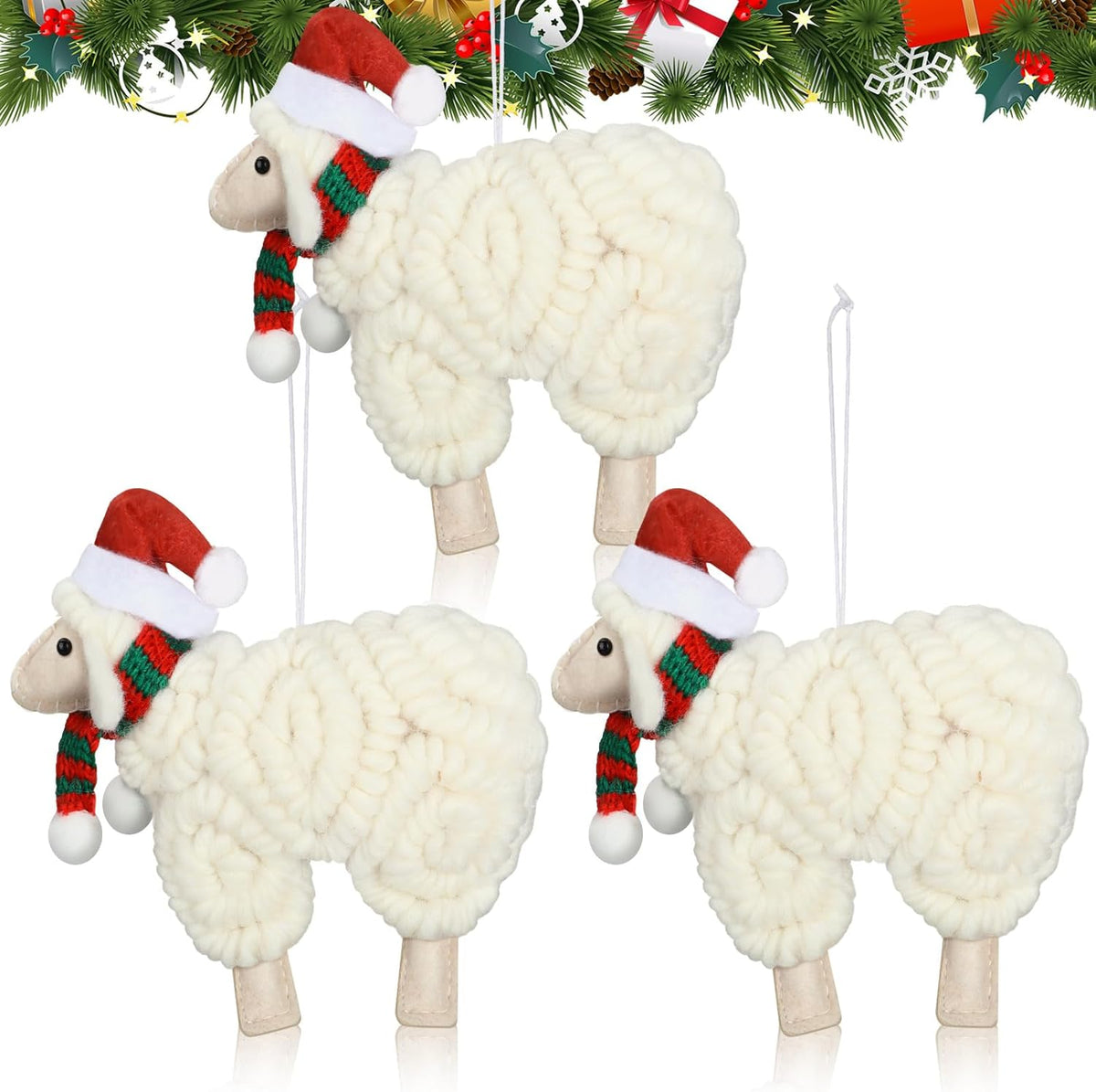 Jenaai 3 Pieces Felt Sheep Christmas Ornaments Sheep Decorative Hanging Ornaments Vintage Farm