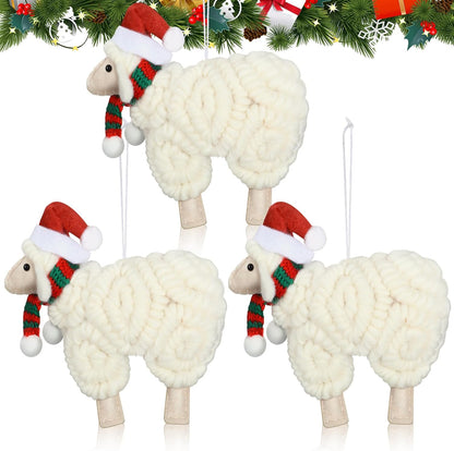 Jenaai 3 Pieces Felt Sheep Christmas Ornaments Sheep Decorative Hanging Ornaments Vintage Farm