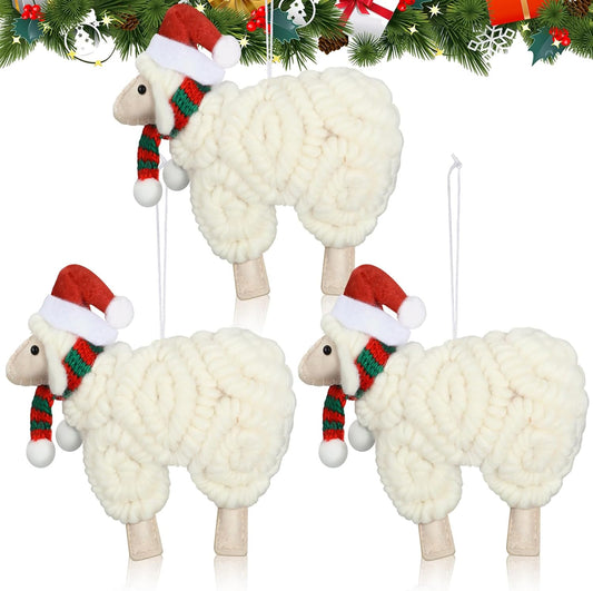 Jenaai 3 Pieces Felt Sheep Christmas Ornaments Sheep Decorative Hanging Ornaments Vintage Farm