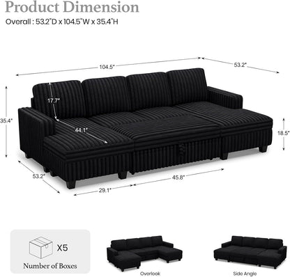Belffin Modular Sectional Sleeper Sofa with Pull Out Couch Bed Corduroy Double Chaise with Storage