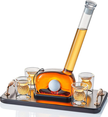 Golf Whiskey Decanter Set with 4 Golf Ball Shot Glasses, Unique Golf Gifts for Men Women, 750ml