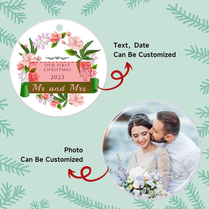 Personalized Our First Christmas Married Ornament 2025, Just Married Christmas Ornament as Mr and