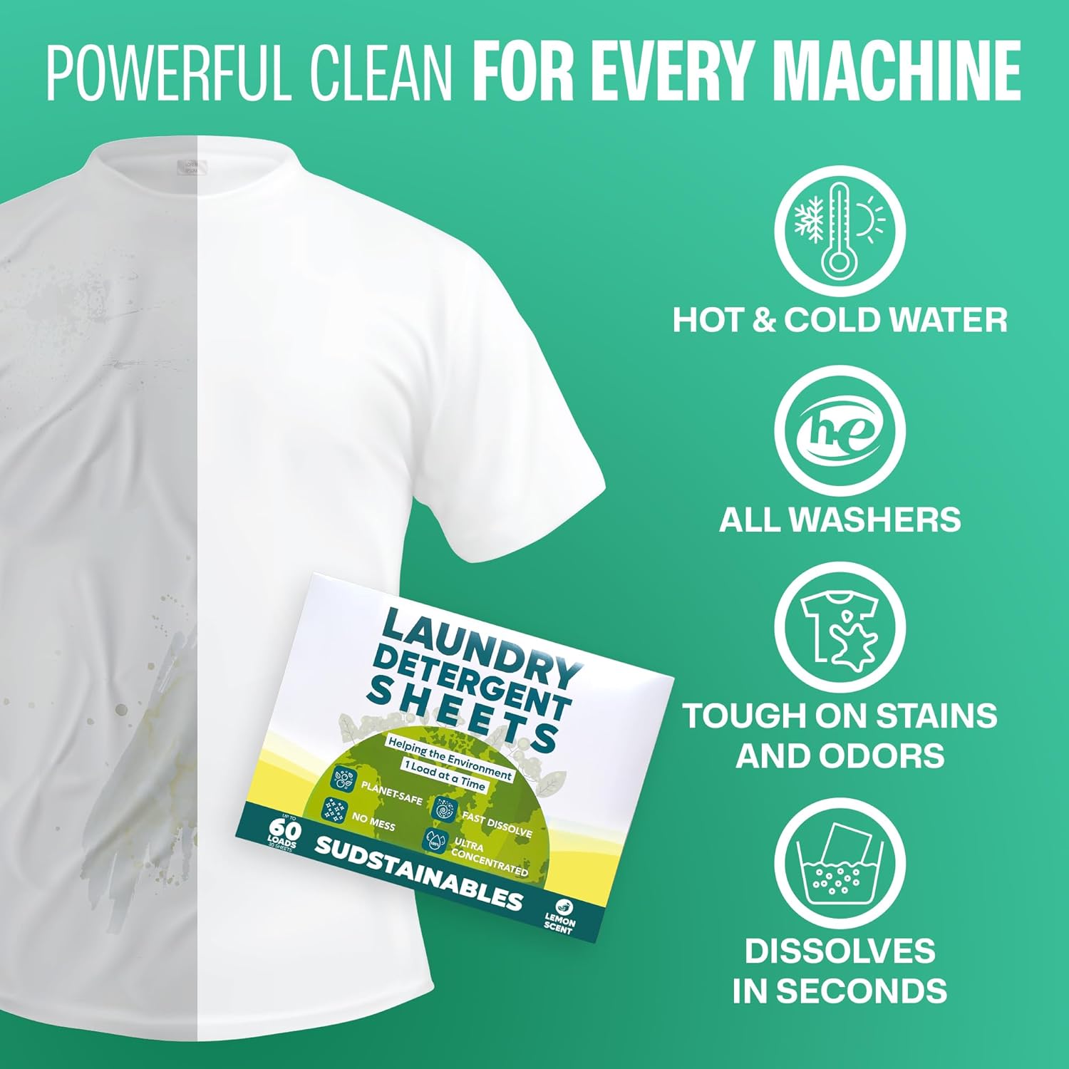 Sudstainables Laundry Detergent Sheets (60 Loads) – Eco-Friendly, Zero Waste, Plastic-Free Laundry