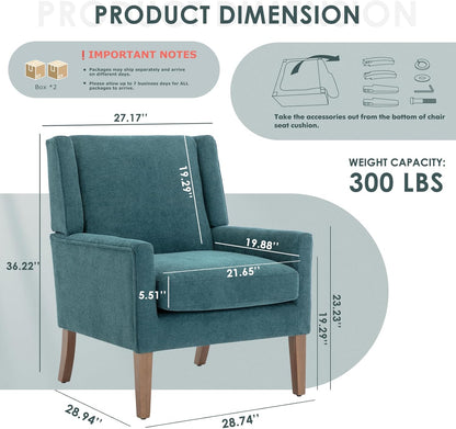 COLAMY Modern Wingback Living Room Chair Set of 2, Upholstered Fabric Accent Armchair, Single Sofa