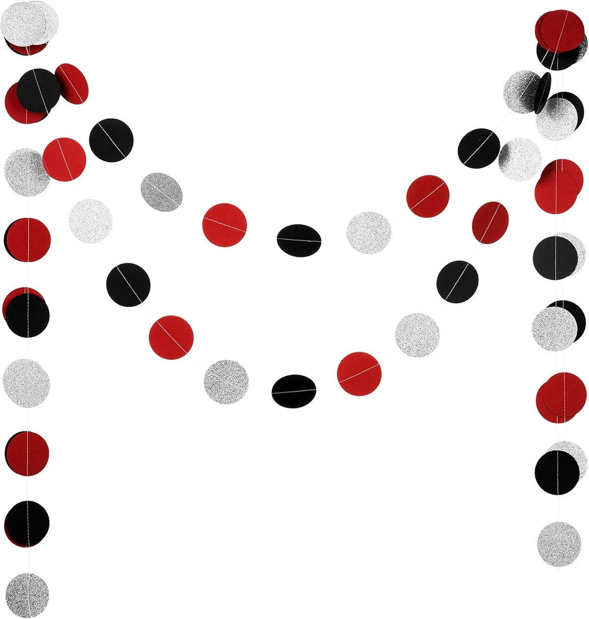 WEVEN Red Black Silver Glitter Paper Garland Circle Dot Streamer Party Banner Backdrop Hanging