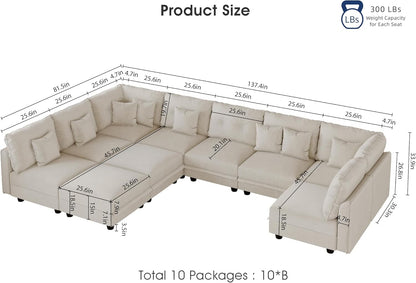 LLappuil Modular Sectional Sofa with Storage Seats, Corduroy Convertible Modular U Shaped Sectional
