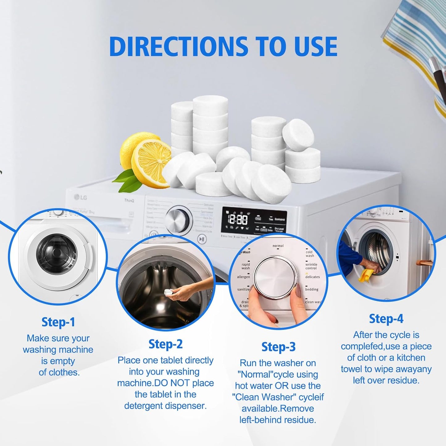 USKICH Washing Machine Cleaner Descaler 40 Pack-Deep Cleaning Tablets For HE Front Loader & Top