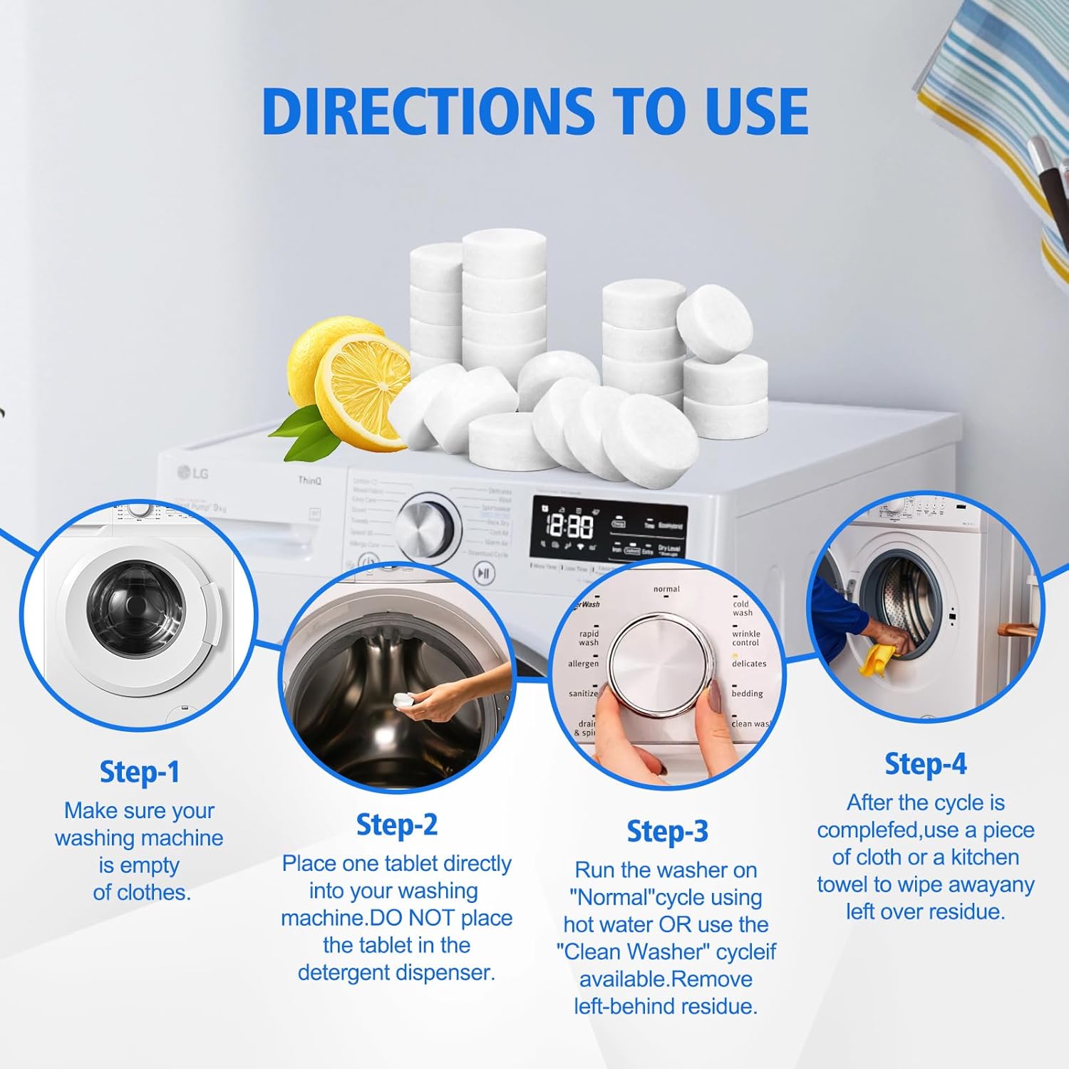 USKICH Washing Machine Cleaner Descaler 40 Pack-Deep Cleaning Tablets For HE Front Loader & Top