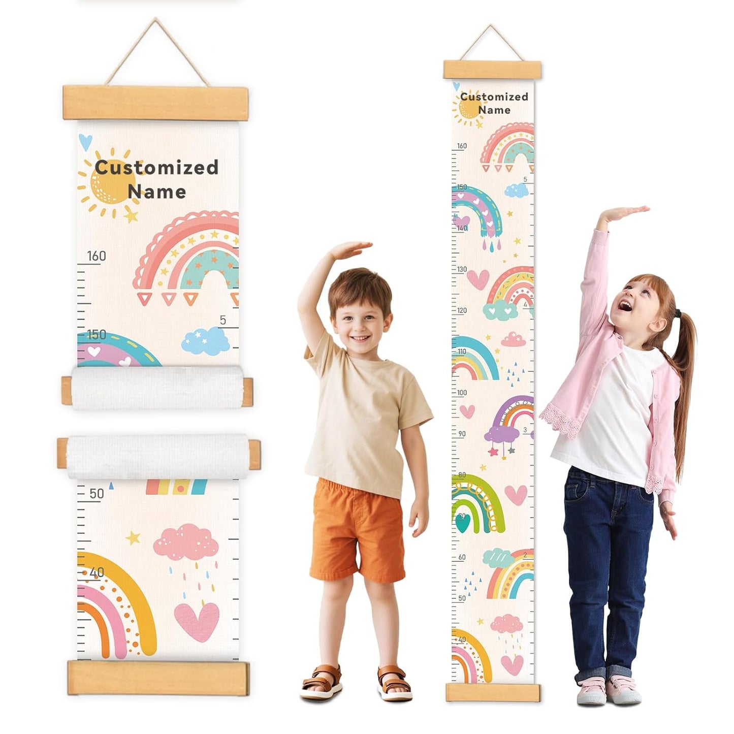 Personalized Name Growth Chart Wall Decor for Kids – Canvas Removable Height Chart Measuring Ruler