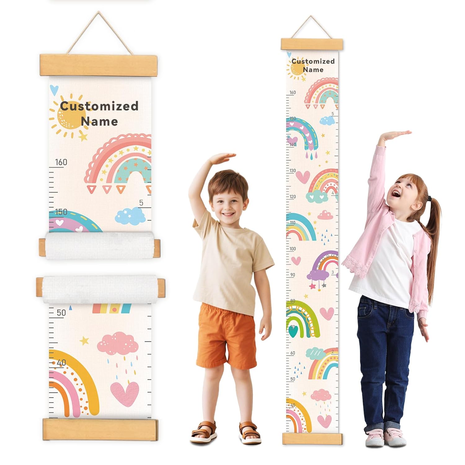 Personalized Name Growth Chart Wall Decor for Kids – Canvas Removable Height Chart Measuring Ruler