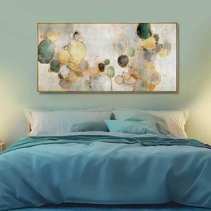 Gold Circle Modern Artwork Framed Abstract Wall Art Green Canvas Decor 24"x48" Wall Decorations for