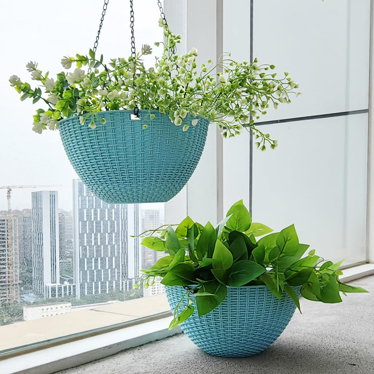 Hanging Planters for Indoor Plants 8/10 Inch, 4 Packs Plant Hanger Outdoor with Drainage Holes