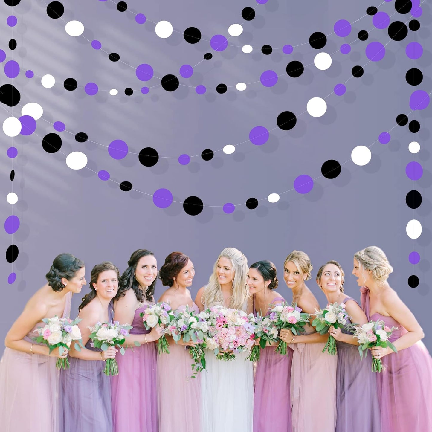 46Ft Purple Black Circle Dots Garlands Black Purple and White Polka Dot Hanging Paper Streamer