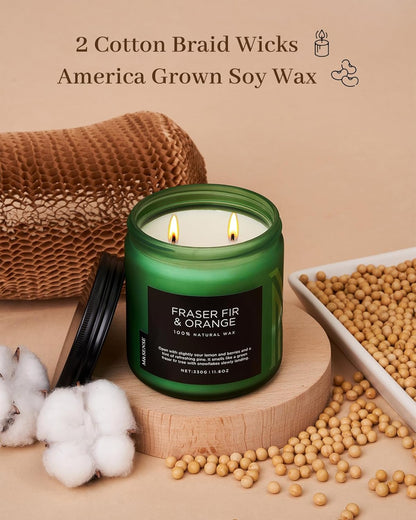 M&SENSE Fir & Orange Scented Candle, 11.6oz Soy Wax Non Toxic for Home Up to 70 Hours, 2 Cotton