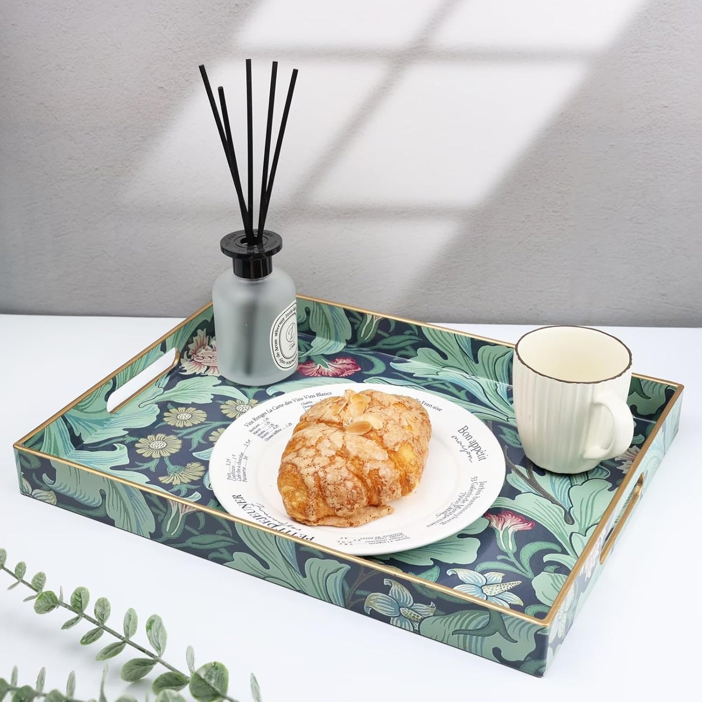 Spsyrine Serving Tray with Handles, Plastic Decorative Tray for Coffee Table, Living Room, Home