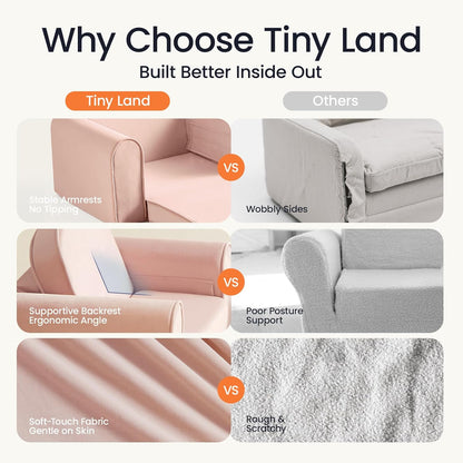 Tiny Land 2-in-1 Foldable Kids Couch with Pockets – Soft Thick Toddler Sofa, Lounger Couch