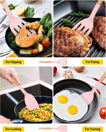 Pack of 2 Silicone Cooking Spatula, Heat Resistant Solid Turner, Non Stick Slotted Spatulas with