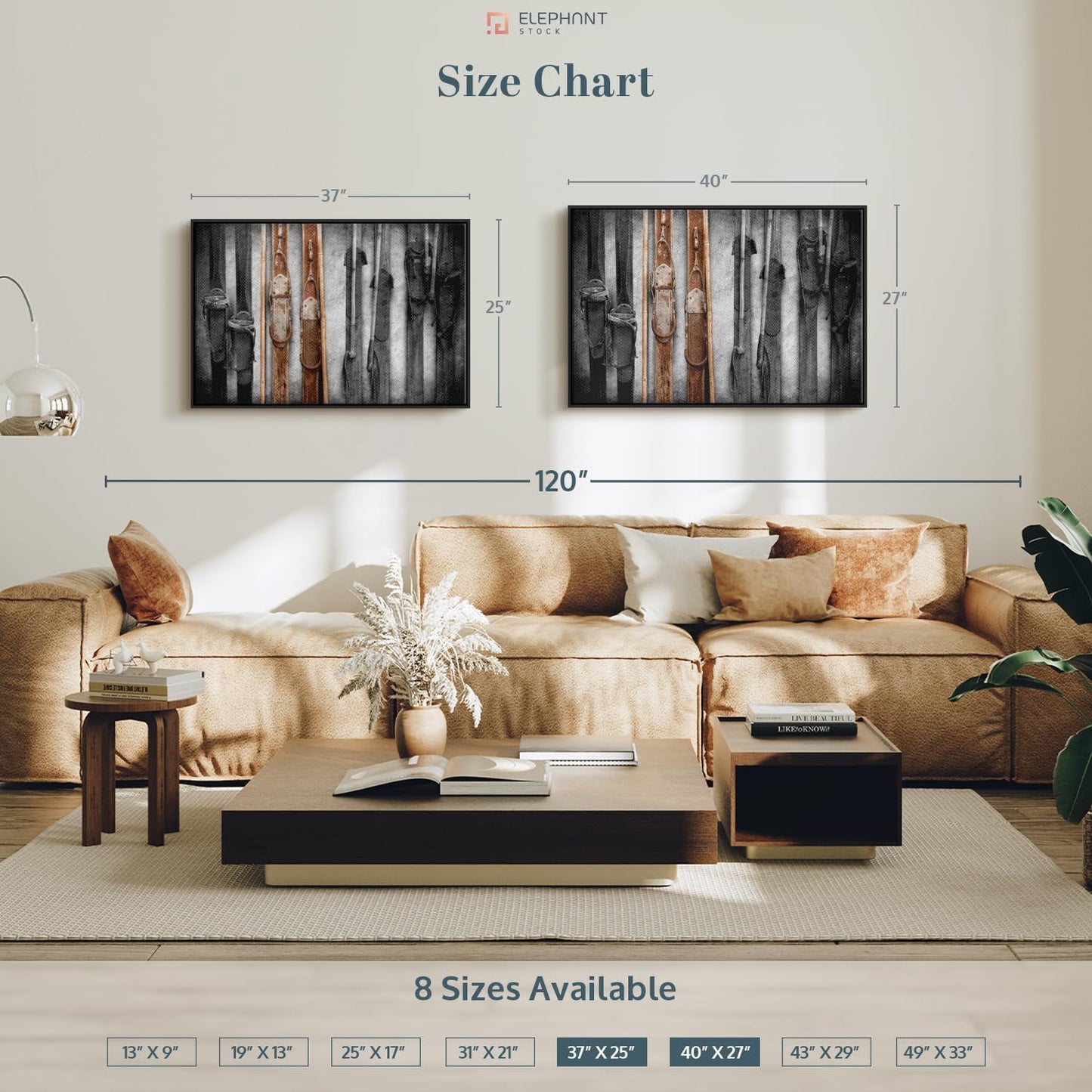 ElephantStock Ski Collection Wall Art - Horizontal Framed Canvas - 1-Piece Bathroom Wall Decor