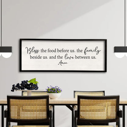 Bless the Food Before Us Sign Wall Decor 32''×12'' Large Farmhouse Dining Room Wall Decor Framed