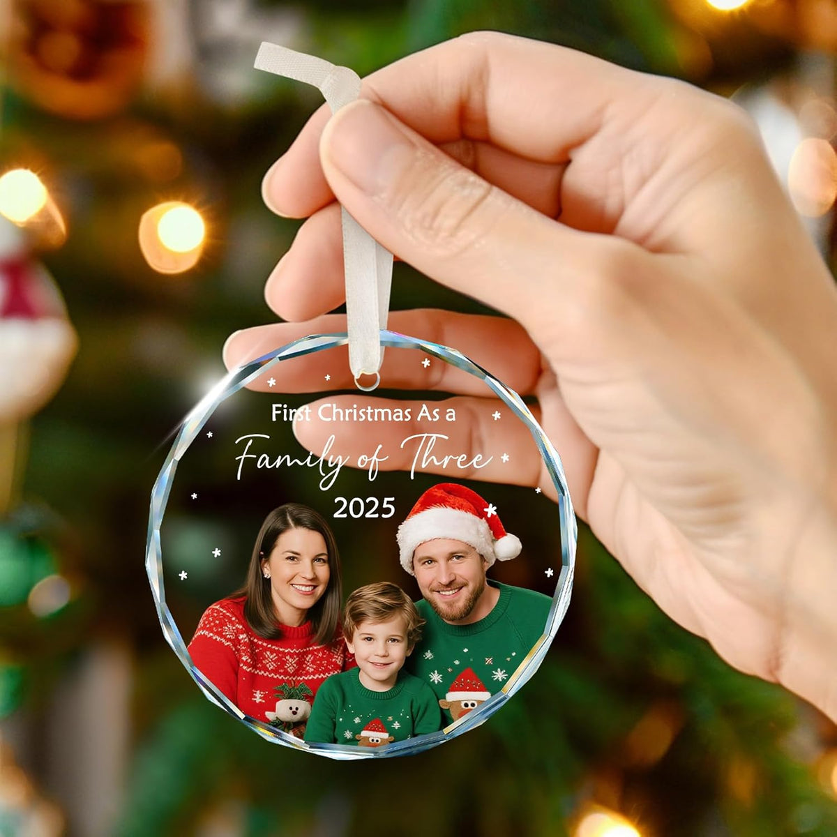 Family Christmas Ornaments 2025 Personalized, Custom Name, Photo Ornaments for Christmas Tree