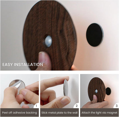 Motion Sensor Night Light Wood Rechargeable Battery-Powered Stick-On Step Lights Loftie Lights
