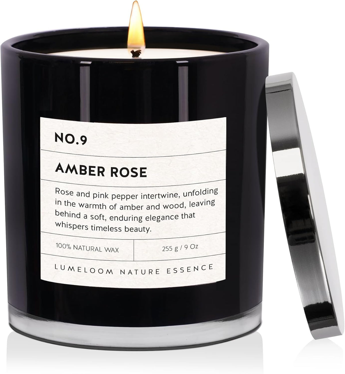 Amber & Rose Luxury Scented Candles, 9oz Soy Wax Candles for Home Scented, Rose, Wood, Amber Scent