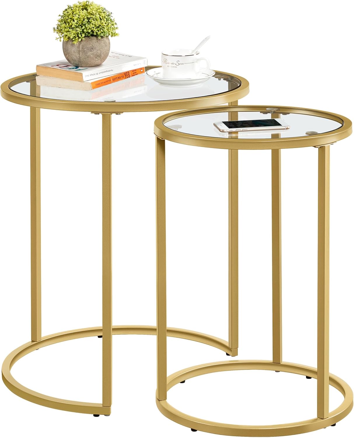 Yaheetech Round Nesting Side Table Stacking Coffee Table, Set of 2 Circular End Tables w/Metal